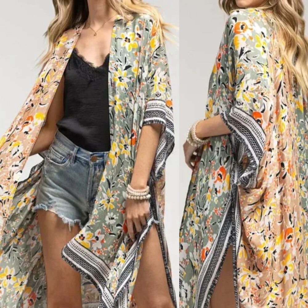 Duo Tone Floral Kimono